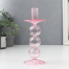 Подсвечник стекло на 1 свечу Три шарика прозрачный розовый d до 2,5 см 26х8х8 см No Brand