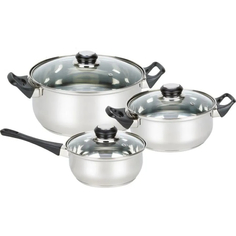 Набор посуды из 6 предметов BAKS-SET-6 из нерж стали (2 кастр+ковш) с крышками: 2,0/2,8 л+ Mallony