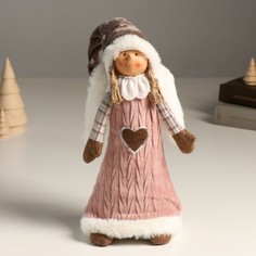 Кукла интерьерная "Ангелочек Марфуша в розовом вязанном платье с сердечком" 35 см No Brand