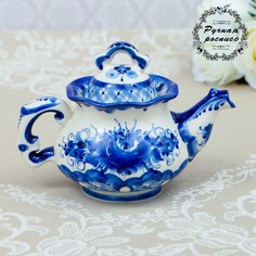 Чайник Утро, малый, гжель, фарфор, 12х15 см No Brand