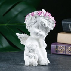 Хорошие сувениры Фигура "Ангел с мишкой" перламутр, 13х10х8см