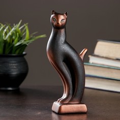 Фигура "Кошка Рысь" чёрная с медью 6х5х21см Хорошие сувениры