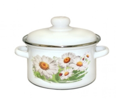 Кастрюля эмал. 01-1610/4 МАГНИТОГОРСКАЯ ЭМАЛЬ "Ромашковое поле-Г" 2л метал. с крыш. бел.