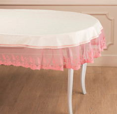 Скатерть Ричард овал 140Х180См, 100% П/Э, с кружевом розовое, шампань, жаккард KSG-850-834 Santalino