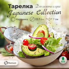 Тарелка Homium, Japanese Collection, Home, с ручками голубой коричневый, D19 см