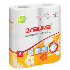 Полотенца бумажные 2-слойные Лайма рулонные 2 рул/уп 12 уп