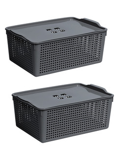 Корзинка для хранения вещей Violet 13л с крышкой Лофт, набор 2шт, цвет серый