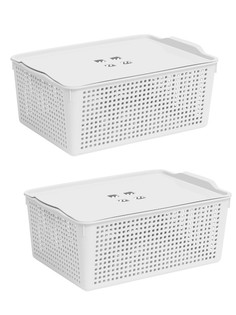 Корзинка для хранения вещей Violet 13л с крышкой Лофт набор 2шт белый