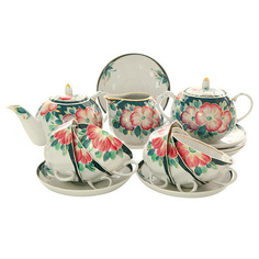 Чайный сервиз форма "Тюльпан" рисунок "Анютины глазки" 6/15, Дулевский фарфор