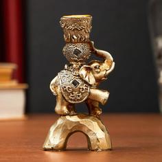 Сувенир, подсвечник, зеркальные вставки Индийский слон на камне 12,5х6,5х3 см, 1шт No Brand