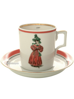 Чашка с блюдцем чайная форма "Гербовая" рисунок "Modes de Paris 1827", Императорский фарфо