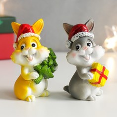 Сувенир полистоун "Зайчик новогодний" МИКС 4,5х4х7,5 см No Brand