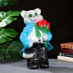 Копилка "Кот большой с тюльпанами" серый 20х23х41см МИКС Bazar