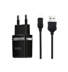 Сетевое зарядное устройство+кабель Micro-USB Hoco C12, 2USB, 2.4A, черный (64114)