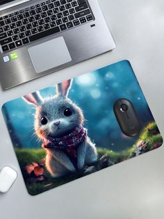 Коврик для мыши CoolPodarok Кролик в шарфике на лужайке BIG