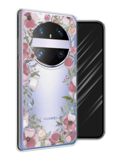 Чехол Awog на Huawei Mate 60 Pro "Розовая цветочная рамка"