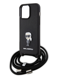 Чехол Karl Lagerfeld для iPhone 15 Pro Max со шнурком Metal Hard Black