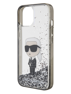 Чехол Karl Lagerfeld для iPhone 15 с жидкими блестками Transparent/Black