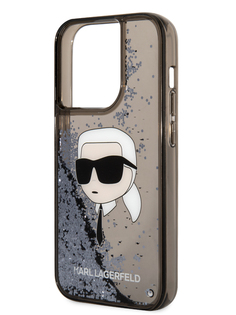 Чехол Karl Lagerfeld для iPhone 15 Pro с жидкими блестками Karls Head Hard Black