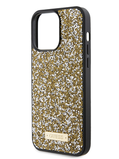 Чехол Guess для iPhone 15 Pro Max Diamond Rhinestone Plate metal logo Hard Yellow