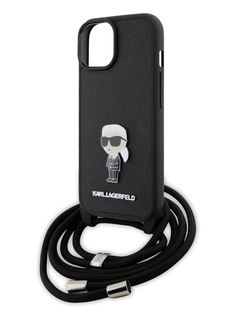 Чехол Karl Lagerfeld для iPhone 15 со шнурком NFT Karl Ikonik Hard Black