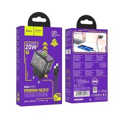 Сетевое зарядное устройство Hoco N34, USB/Type-C, Type-C To Lightning, 20w, черный