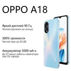 Смартфон Oppo A18 4/128 Гб, голубой