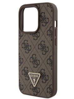 Чехол Guess для iPhone 15 Pro Max из экокожи 4G Triangle Diamond, коричневый