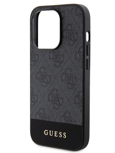 Чехол Guess для iPhone 15 Pro Max со вставкой из экокожи и принтом 4G, серый