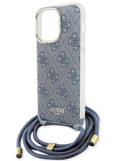 Чехол Guess для iPhone 15 Pro Max с регулируемым шнурком и принтом 4G, синий