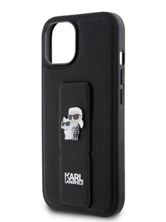 Чехол Karl Lagerfeld для iPhone 15 с ремешком с функцией подставки, черный