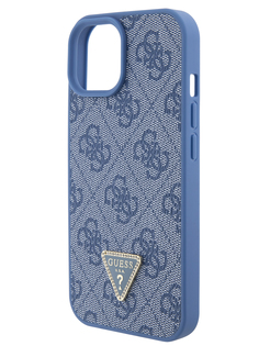 Чехол Guess для iPhone 15 из экокожи 4G Triangle Diamond, синий