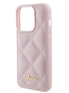 Чехол Guess для iPhone 15 Pro Max из экокожи стеганый Script metal logo, розовый
