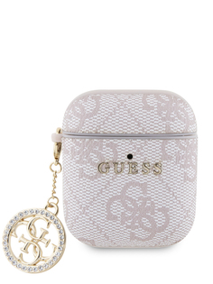 Чехол Guess для Airpods 1/2 из экокожи с подвеской Pink