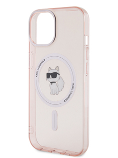 Чехол Karl Lagerfeld для iPhone 15 с MagSafe и принтом NFT Choupette, прозрачный розовый