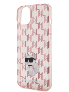 Чехол Karl Lagerfeld для iPhone 15 Plus с принтом Monogram NFT Choupette, розовый