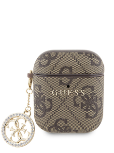 Чехол Guess для Airpods 1/2 из экокожи с подвеской Brown
