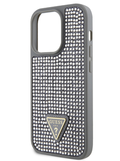 Чехол Guess для iPhone 15 Pro Max со стразами Triangle metal logo, серебристый