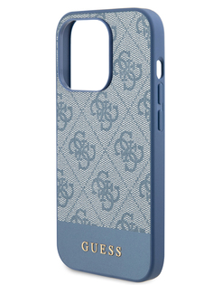 Чехол Guess для iPhone 15 Pro со вставкой из экокожи и принтом 4G, синий