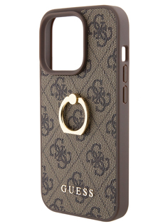 Чехол Guess для iPhone 15 Pro Max с кольцом держателем, коричневый