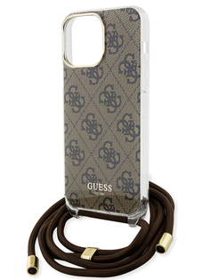 Чехол Guess для iPhone 15 Pro с регулируемым шнурком и принтом 4G, коричневый