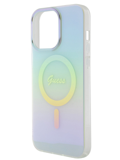 Чехол Guess для iPhone 15 Pro с MagSafe Script printed logo, радужный мятный