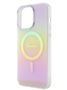 Чехол Guess для iPhone 15 Pro с MagSafe Script printed logo, радужный розовый