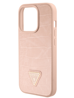 Чехол Guess для iPhone 15 Pro из экокожи Croco и логотипом Triangle, розовый