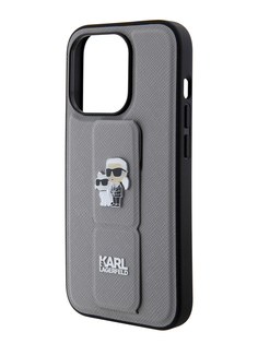 Чехол Karl Lagerfeld для iPhone 15 Pro Max с функцией подставки и ремешком, серебристый
