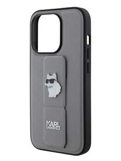 Чехол Karl Lagerfeld для iPhone 15 Pro с ремешком и функцией подставки, серебристый
