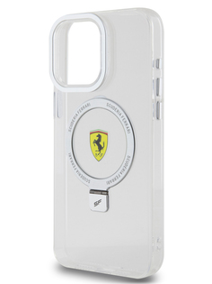 Чехол Ferrari для iPhone 15 Pro Max с кольцом с функцией подставки, прозрачный