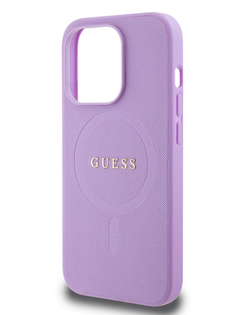 Чехол Guess для iPhone 15 Pro из экокожи с имитацией сафьяна и MagSafe, фиолетовый