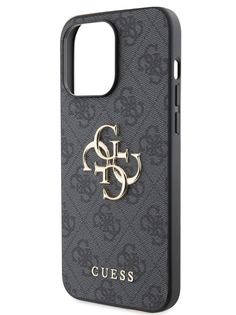 Чехол Guess для iPhone 15 Pro Max из экокожи 4G Big metal logo, серый