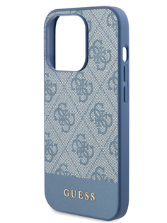 Чехол Guess для iPhone 15 Pro Max со вставкой из экокожи и принтом 4G, синий